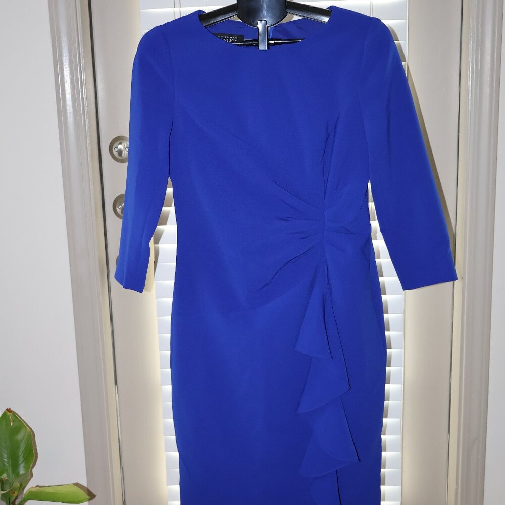 Rickie Freeman Draped Crepe Dress – Elegant Blue, Size 10 Retal $485
